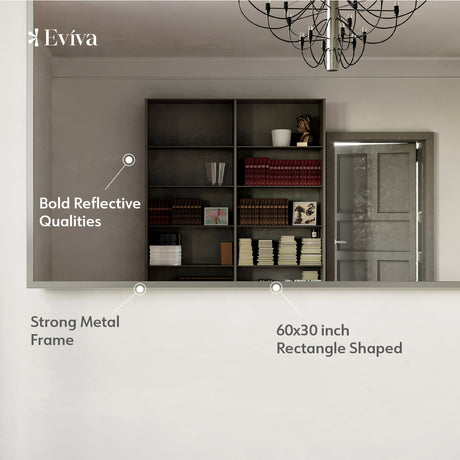 Eviva Sax 60" x 30" Rectangular Brushed Nickel Metal Framed Mirror
