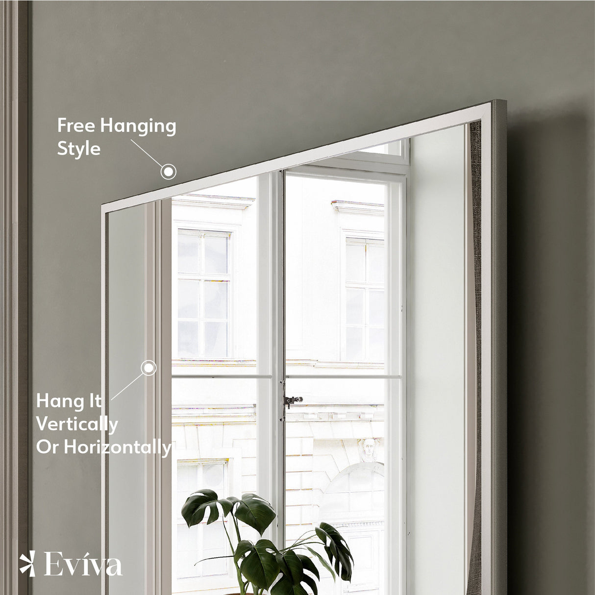 Eviva Sax 60" x 30" Rectangular Brushed Nickel Metal Framed Mirror