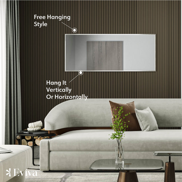 Eviva Sax 72" x 30" Rectangular Brushed Nickel Metal Framed Mirror
