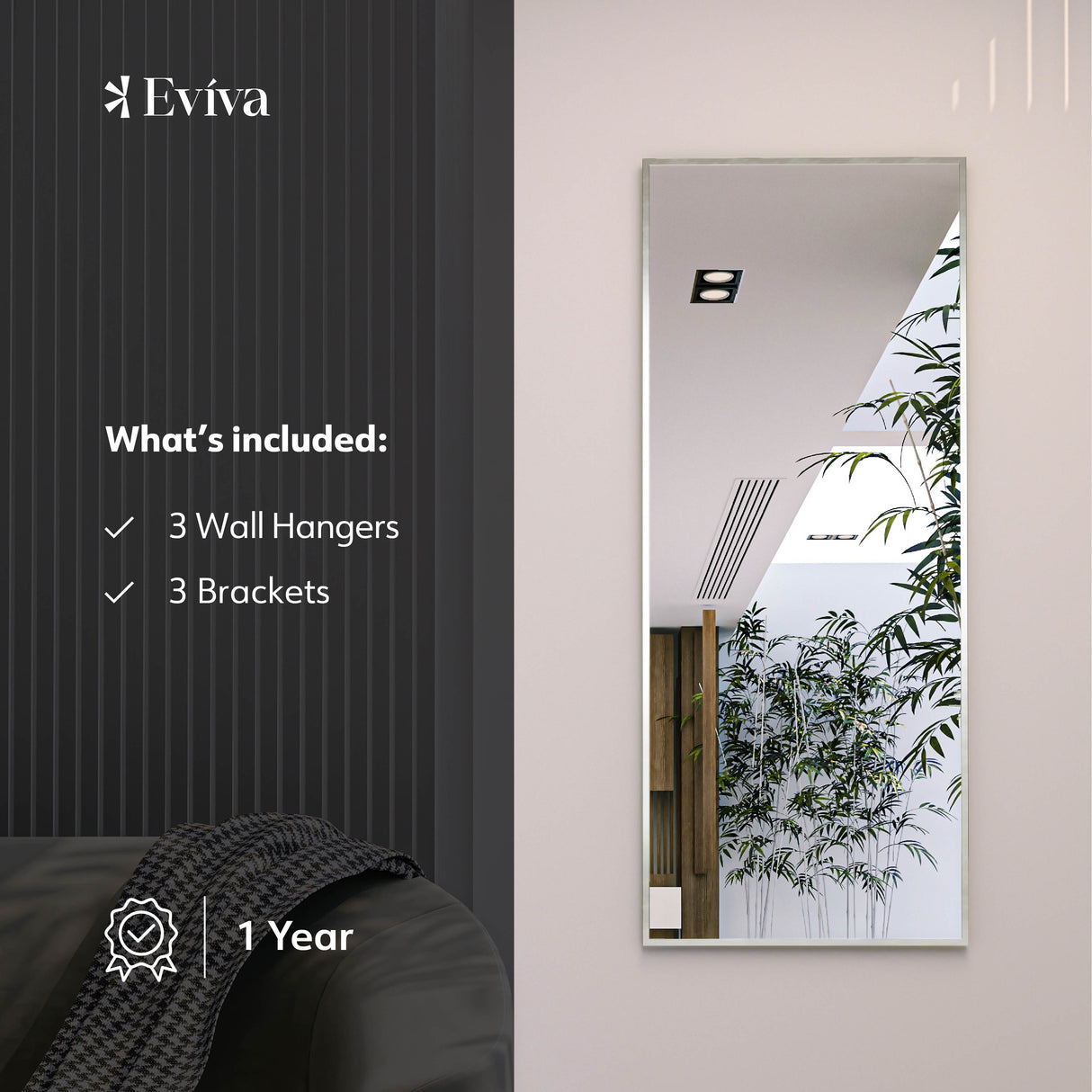 Eviva Sax 72" x 30" Rectangular Brushed Nickel Metal Framed Mirror