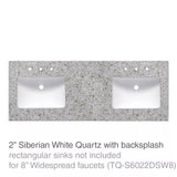 Fairmont Designs TQ-S6022DSW8 60" Three Hole Rectangular Quartz Top in Siberian White