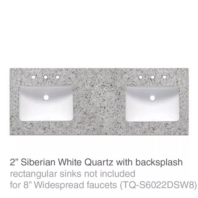 Fairmont Designs TQ-S6022DSW8 60" Three Hole Rectangular Quartz Top in Siberian White