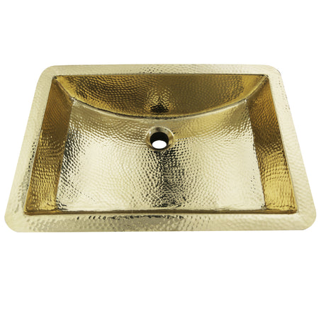 Nantucket Sinks  TRB-1914-OF - 21 Inch Hand Hammered Brass Rectangle Undermount Bathroom Sink with Overflow