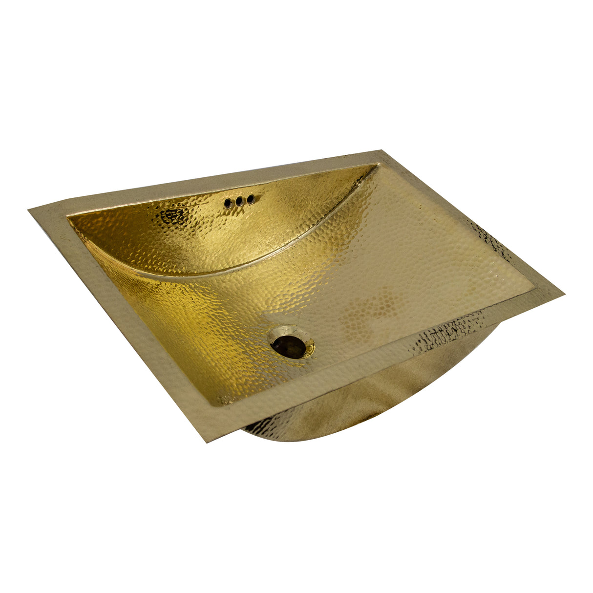 Nantucket Sinks' TRB2416-OF - 23.5 Inch X 15.5 Inch Hand Hammered Brass Rectangle Undermount Bathroom Sink with Overflow
