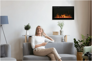 Amantii TRD-33-XS Traditional Xtraslim Smart Electric 33" WiFi Enabled Fireplace, Featuring a Multi Function Remote Control, Multi Flame Speeds and Clear Glass Media