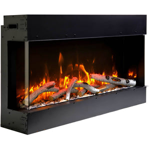 Amantii 60-TRV-SLIM Trv View Slim Smart Electric - 60" Indoor / Outdoor WiFi Enabled 3 Sided Fireplace Featuring a depth of 10 5/8", MultiFunction Remote Control, Multi Speed Flame Motor, and a 10 piece Birch Log Set