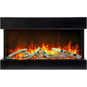 Amantii 60-TRV-SLIM Trv View Slim Smart Electric - 60" Indoor / Outdoor WiFi Enabled 3 Sided Fireplace Featuring a depth of 10 5/8", MultiFunction Remote Control, Multi Speed Flame Motor, and a 10 piece Birch Log Set