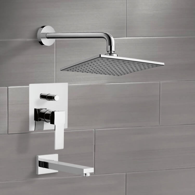 Chrome Tub and Shower Faucet Sets with 8" Rain Shower Head