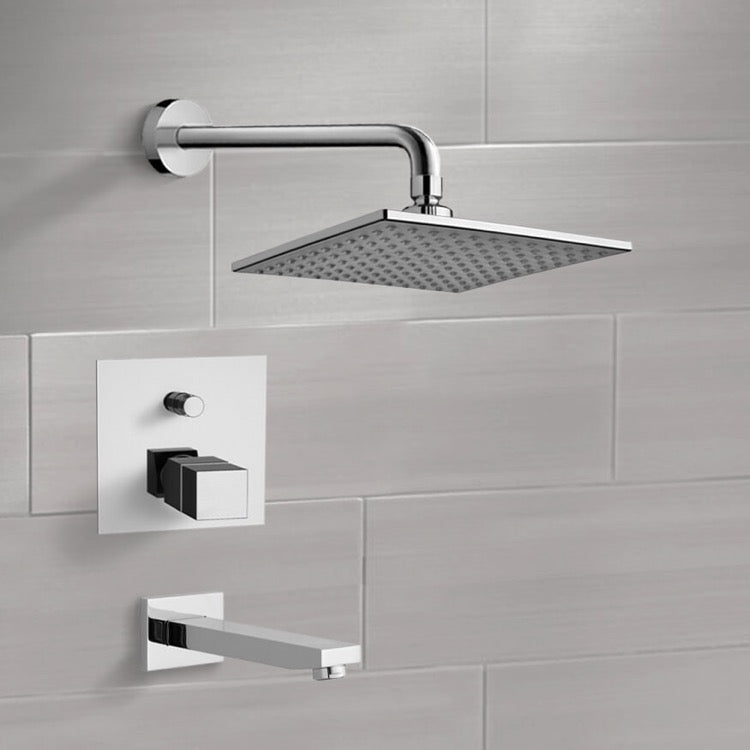 Chrome Thermostatic Tub and Shower Faucet Sets with 8" Rain Shower Head