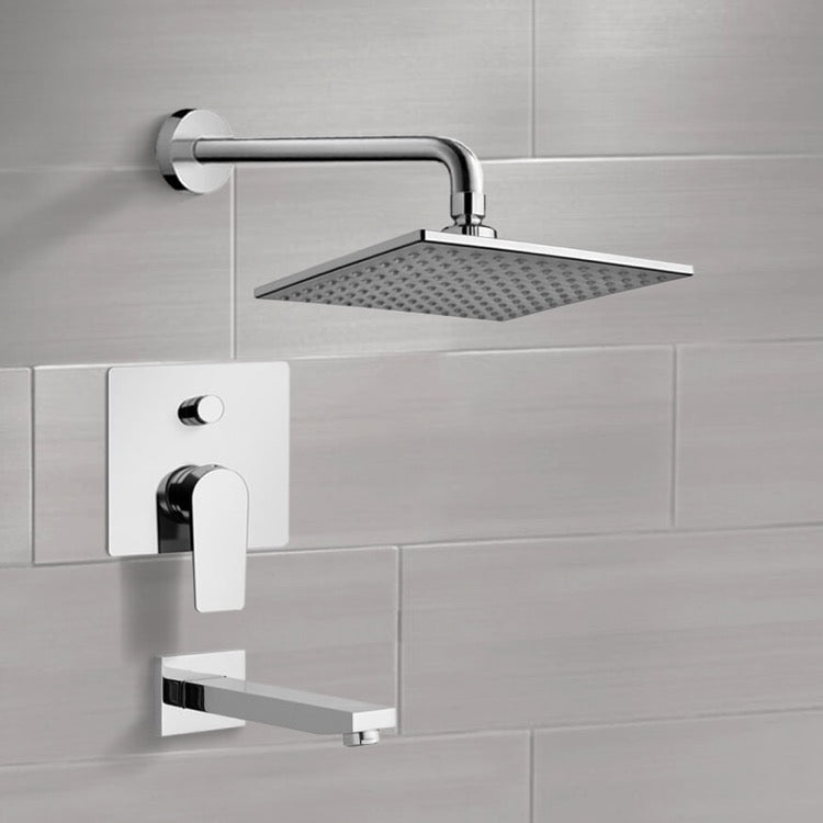 Chrome Tub and Shower Faucet Sets with 8" Rain Shower Head