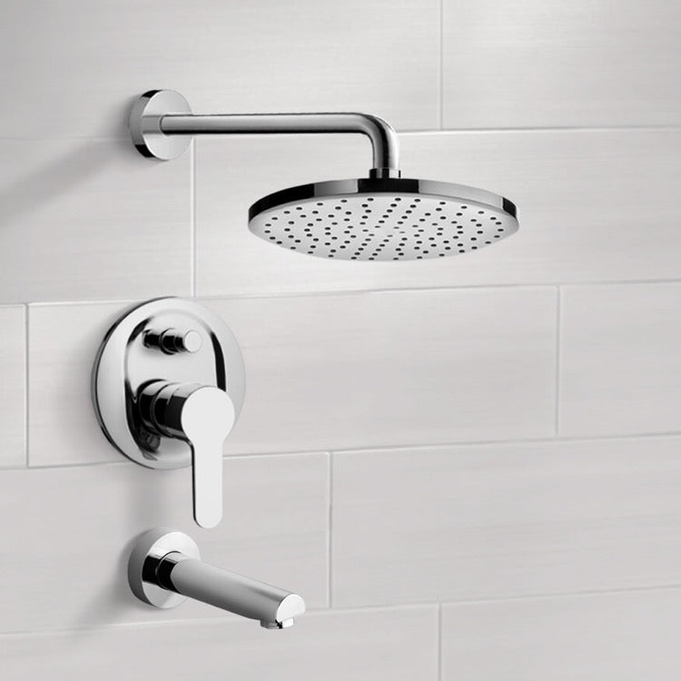 Chrome Tub and Shower Faucet Sets with 8" Rain Shower Head