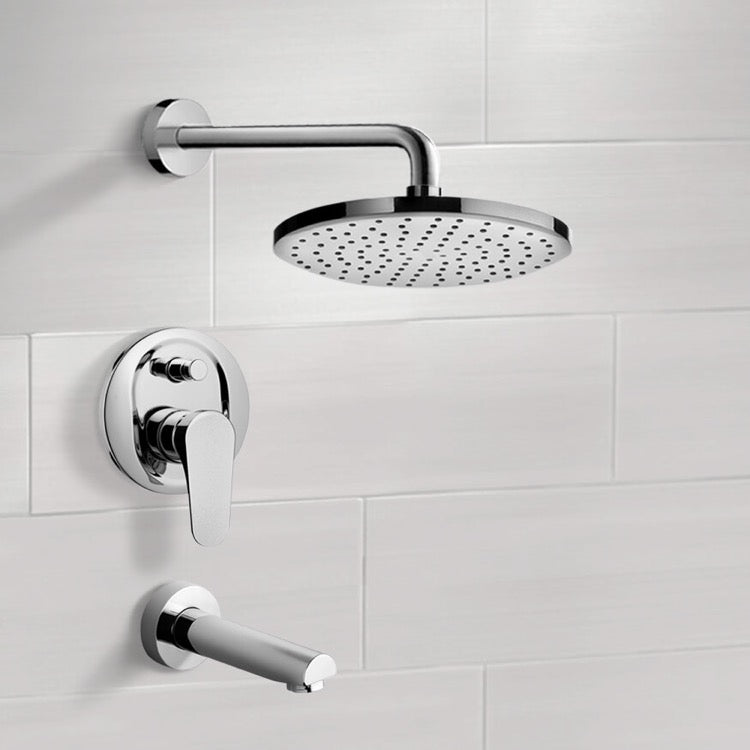 Chrome Tub and Shower Faucet Sets with 8" Rain Shower Head