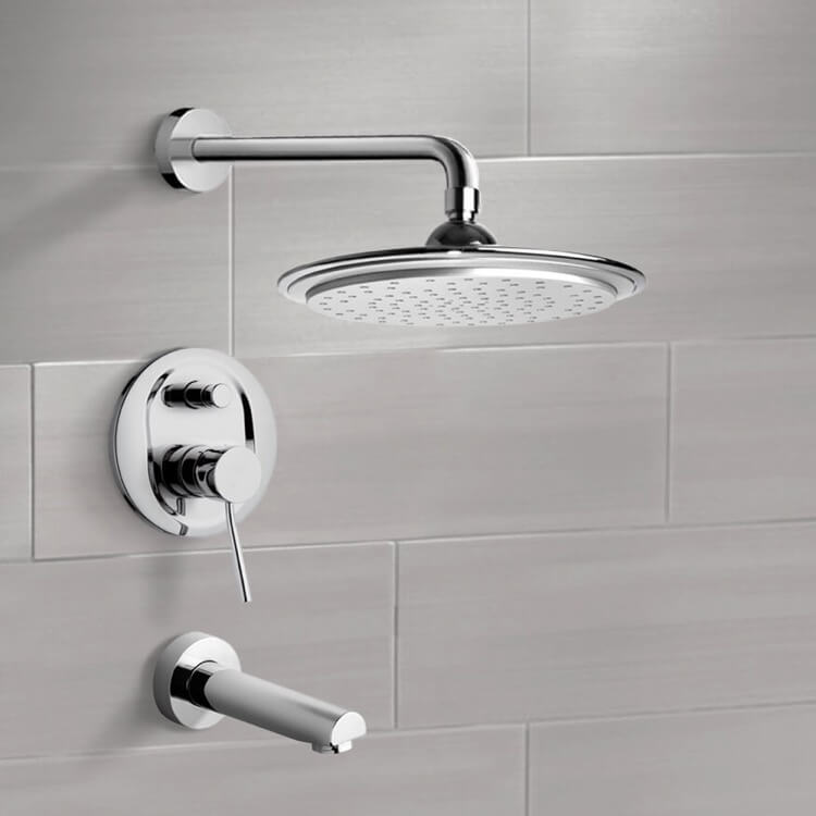 Chrome Tub and Shower Faucet Sets with 9" Rain Shower Head