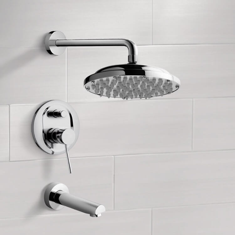 Chrome Tub and Shower Faucet Sets with 9" Rain Shower Head
