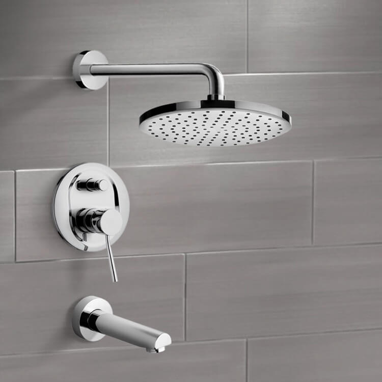 Chrome Tub and Shower Faucet Sets with 8" Rain Shower Head