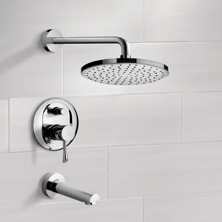 Chrome Tub and Shower Faucet Sets with 8" Rain Shower Head