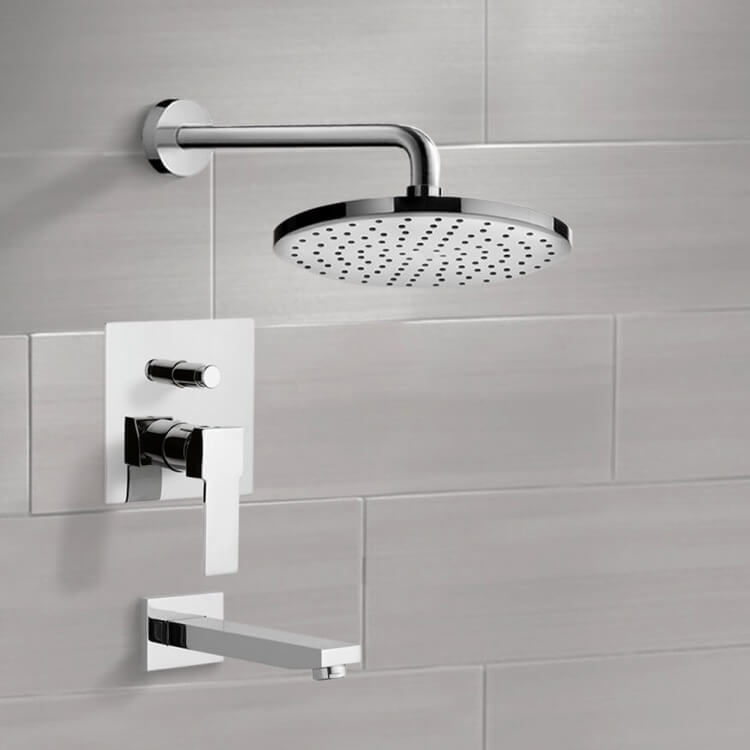 Chrome Tub and Shower Faucet Sets with 8" Rain Shower Head