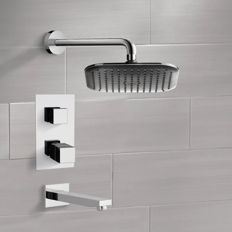 Chrome Thermostatic Tub and Shower Faucet Sets with 8" Rain Shower Head