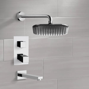 Chrome Thermostatic Tub and Shower Faucet Sets with 8" Rain Shower Head