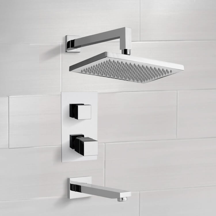 Thermostatic Tub and Shower Faucet Sets with 9.5" Rain Shower Head