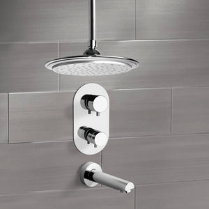 Chrome Thermostatic Tub and Shower Faucet Sets with 9" Rain Ceiling Shower Head