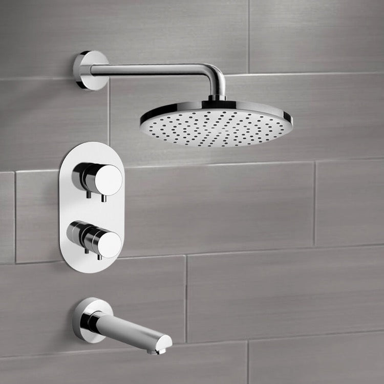 Chrome Thermostatic Tub and Shower Faucet Sets with 10" Rain Shower Head