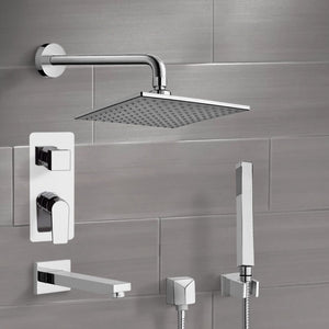Chrome Tub and Shower System with 8" Rain Shower Head and Hand Shower
