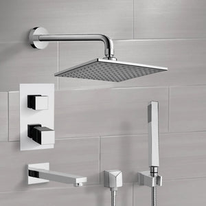 Chrome Thermostatic Tub and Shower System with 8" Rain Shower Head and Hand Shower
