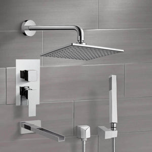 Chrome Tub and Shower System with 8" Rain Shower Head and Hand Shower