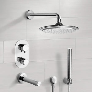 Chrome Thermostatic Tub and Shower System with 9" Rain Shower Head and Hand Shower