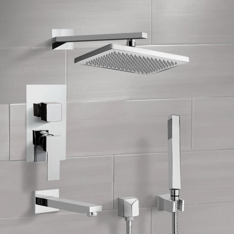 Tub and Shower System with 9.5" Rain Shower Head and Hand Shower