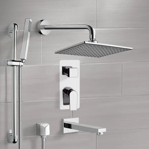 Chrome Tub and Shower System with 8" Rain Shower Head and Hand Shower