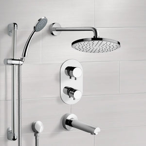 Chrome Thermostatic Tub and Shower System with 8" Rain Shower Head and Hand Shower