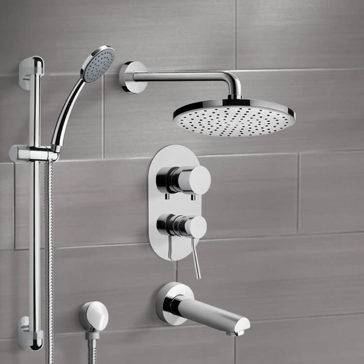 Chrome Tub and Shower System with 10" Rain Shower Head and Hand Shower