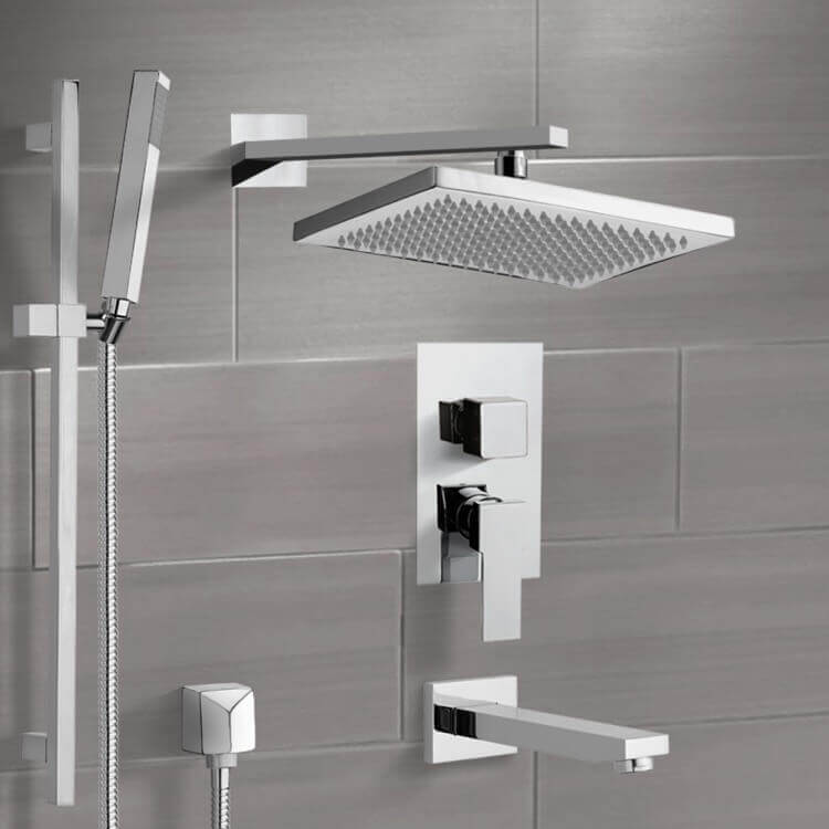 Tub and Shower System with 9.5" Rain Shower Head and Hand Shower