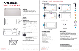 Americh TO6030ADATRA5WH Turo 6030 ADA Right Hand - Tub Only / Airbath 5 - White