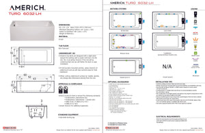 Americh TO6032TLA5-WH Turo 6032 Left Hand - Tub Only / Airbath 5 - White