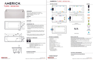 Americh TO6032TRA5-WH Turo 6032 Right Hand - Tub Only / Airbath 5 - White