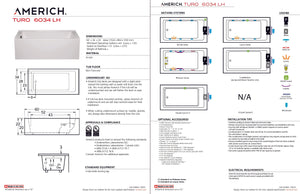 Americh TO6034TLA5-WH Turo 6034 Left Hand - Tub Only / Airbath 5 - White
