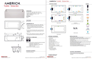 Americh TO7234TRA5-WH Turo 7234 Right Hand - Tub Only / Airbath 5 - White