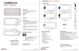 Americh TO7236TRA5-WH Turo 7236 Right Hand - Tub Only / Airbath 5 - White