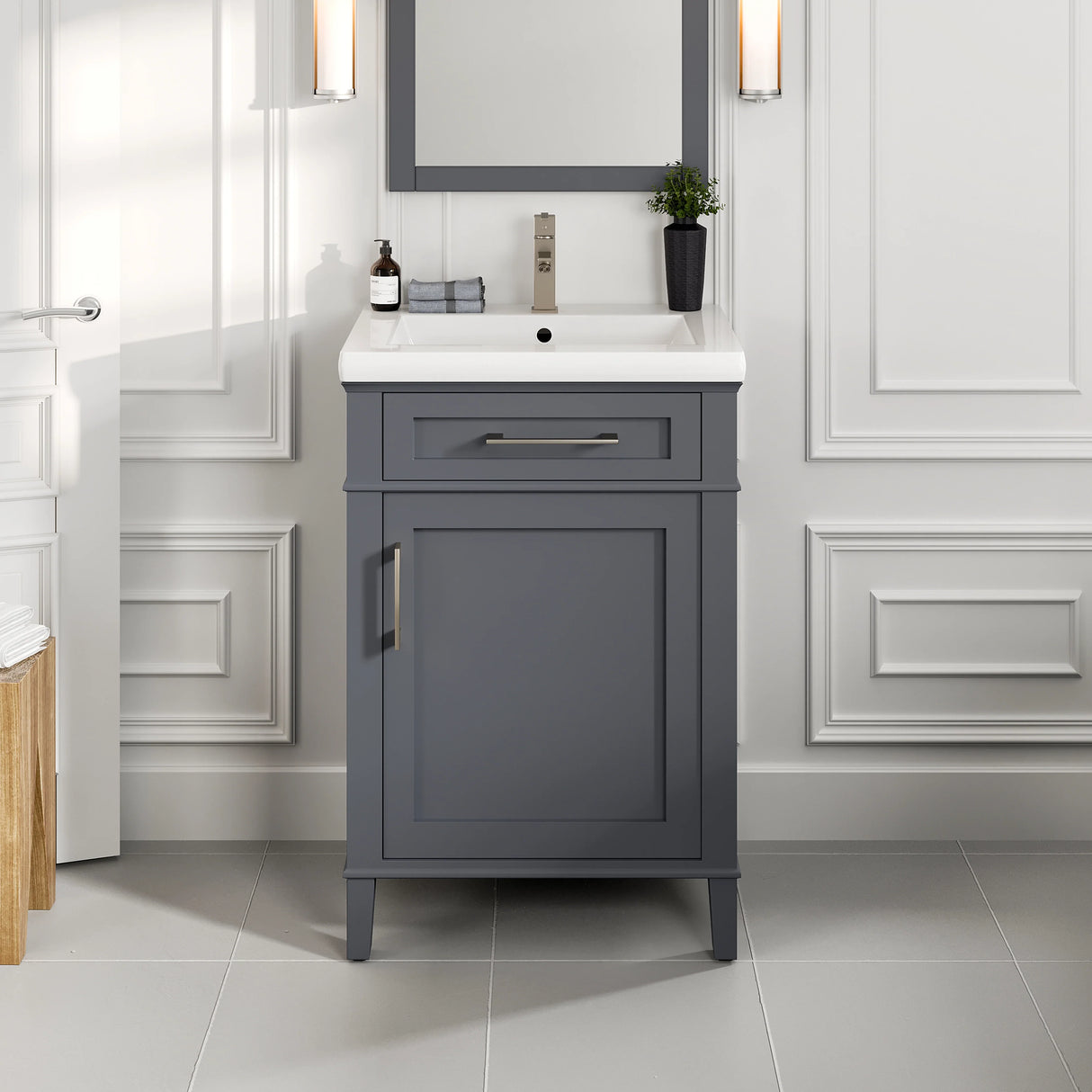 Garci 24 in. Dark Gray Single Sink Bath Vanity with Porcelain Top and Integrated Sink