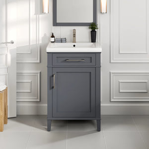 Garci 24 in. Dark Gray Single Sink Bath Vanity with Porcelain Top and Integrated Sink