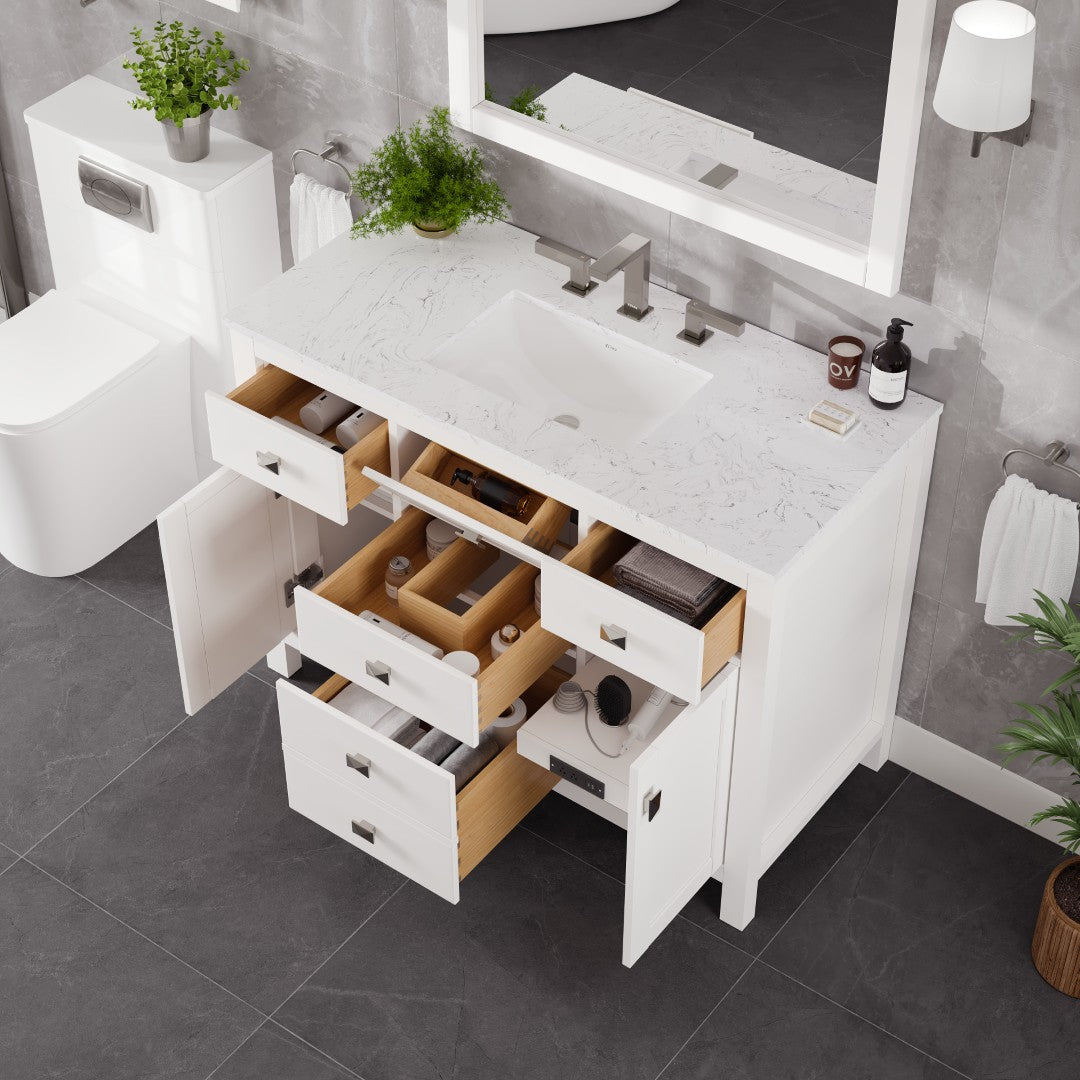 Artemis 42 in. White Single Sink Bath Vanity with Engineered Stone Top and Undermount Porcelain Sink