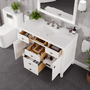 Artemis 42 in. White Single Sink Bath Vanity with Engineered Stone Top and Undermount Porcelain Sink