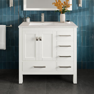 London 38 in. White Single Sink Bath Vanity with Carrara Quartz Top and Undermount Porcelain Sink