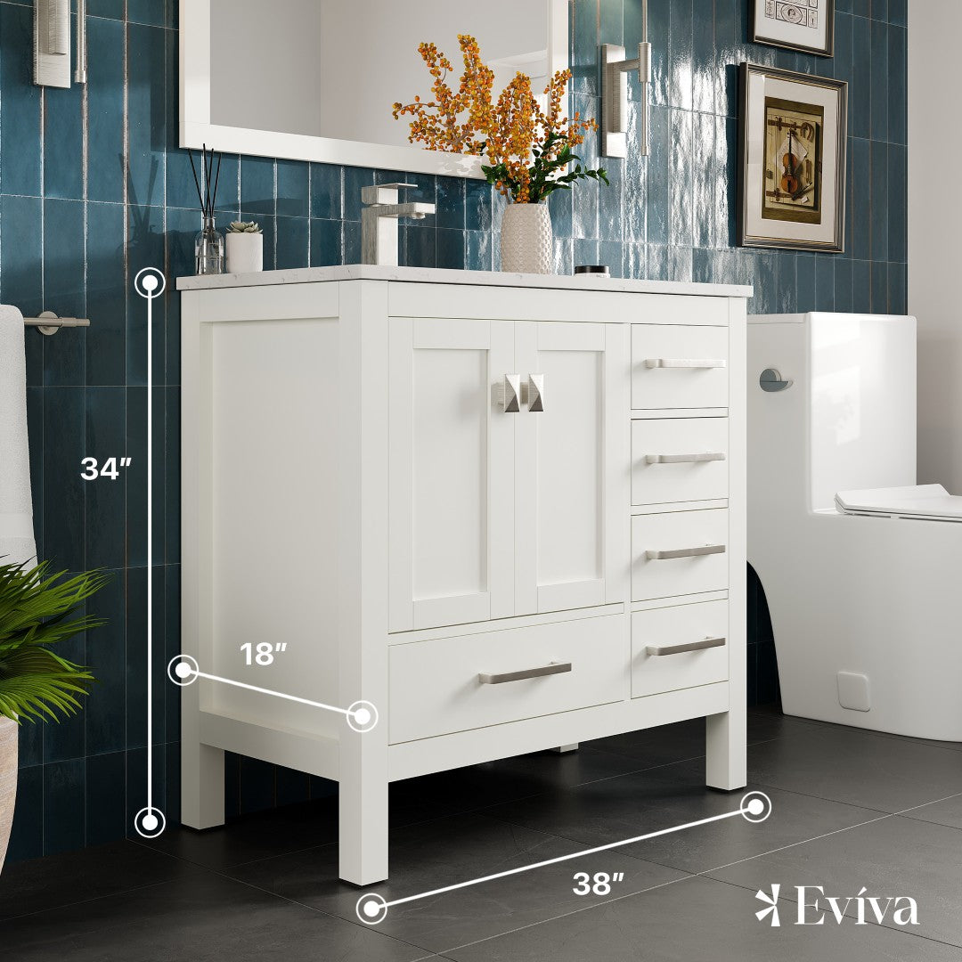 London 38 in. White Single Sink Bath Vanity with Carrara Quartz Top and Undermount Porcelain Sink