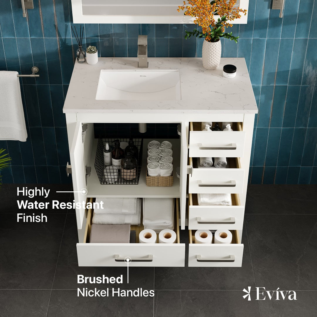 London 38 in. White Single Sink Bath Vanity with Carrara Quartz Top and Undermount Porcelain Sink