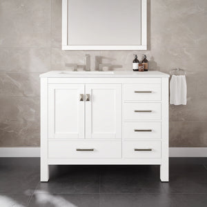 London 42 in. White Single Sink Bath Vanity with Carrara Quartz Top and Undermount Porcelain Sink