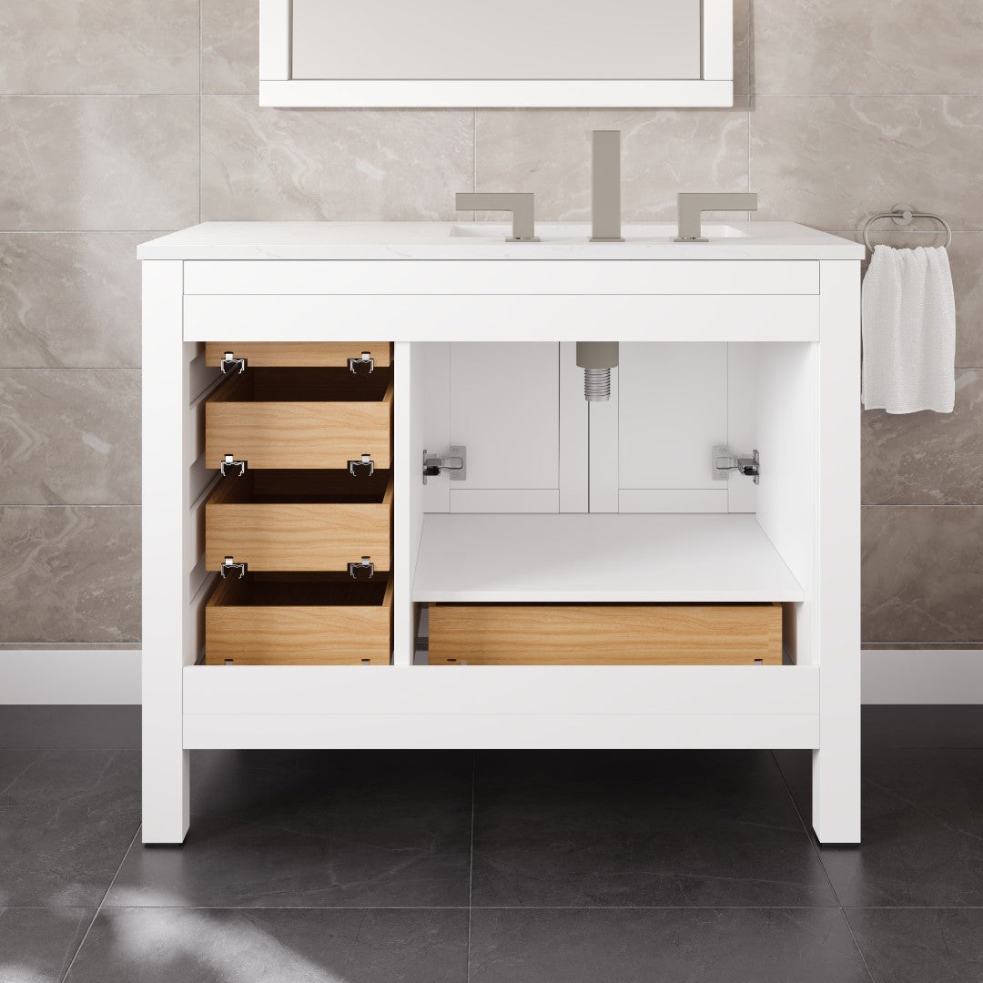 London 42 in. White Single Sink Bath Vanity with Carrara Quartz Top and Undermount Porcelain Sink